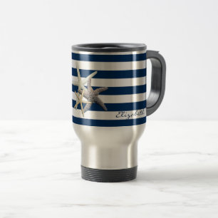 Caneca Térmica Estrela-do-Mar Adorável,Listras Azul-Marinho-Perso