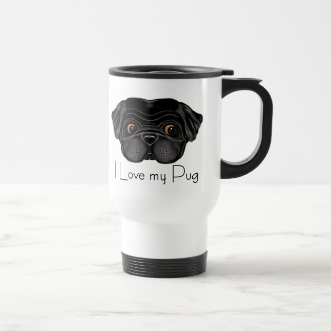 Caneca Térmica Eu adoro a minha citação de amor e cãozinho preto (Direita)