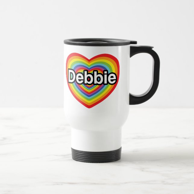 Caneca Térmica Eu amo Debbie. coração arco-íris (Direita)
