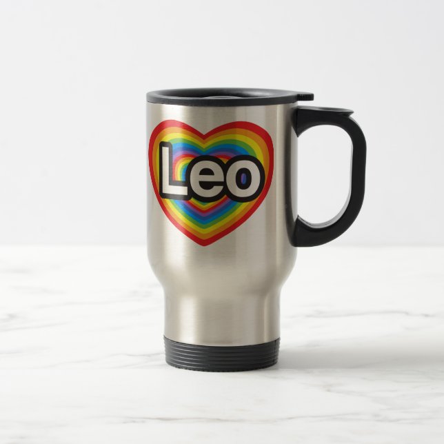 Caneca Térmica Eu amo Leo. Eu te amo Leo. Coração (Direita)