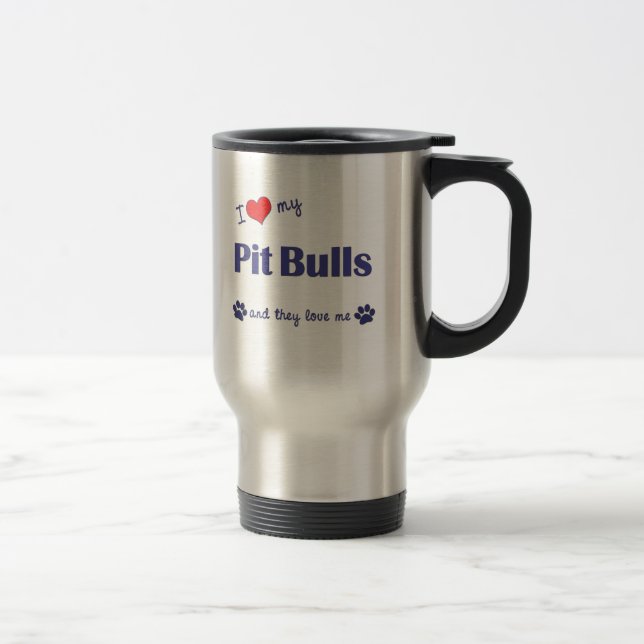 Caneca Térmica Eu amo meus pitbull (os cães múltiplos) (Direita)