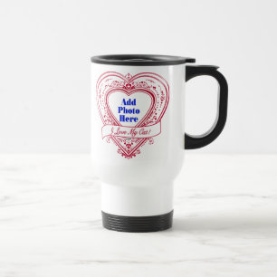 Caneca Térmica Eu Amo O Meu Gato! Foto de Corações Vermelhos