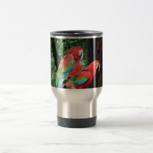 Caneca Térmica Eu amo pássaros bonitos! papagaios vermelhos e azu