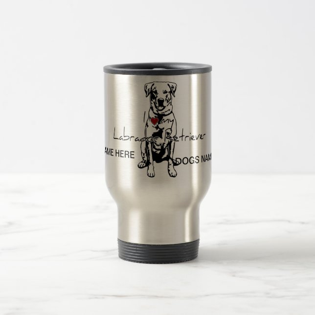 Caneca Térmica Eu "coração" meu Labrador Retriever fala com gráfi (Centro)