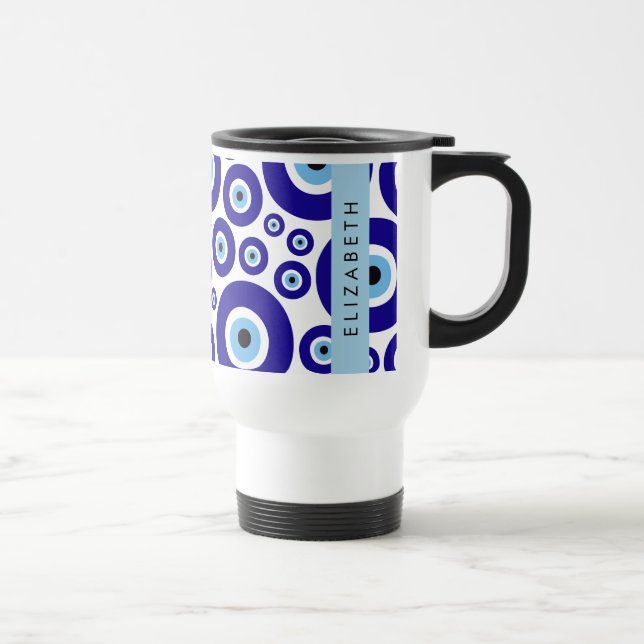 Caneca Térmica Evil Eye, Greek Eye, Turkish Eye, Mati, Your Name (Direita)