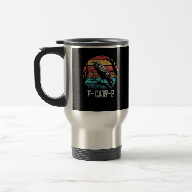 Caneca Térmica F-Caw-F Crow Retro Sunset Pun Funny Bird Cawing Gr (Esquerda)