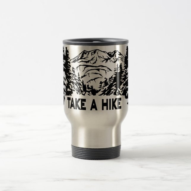 Caneca Térmica Faça uma citação de Hike, paisagem monocromática d (Centro)
