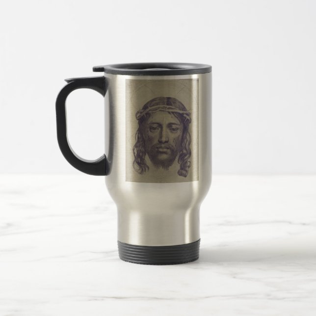 Caneca Térmica Face de Cristo no Véu de Santa Verônica Sagrada Fa (Esquerda)