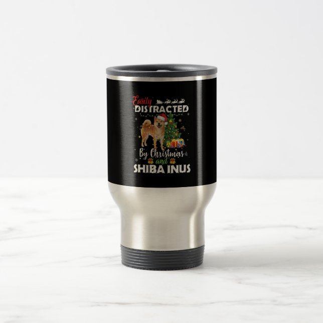 Caneca Térmica Facilmente distraído pelo presente de cachorro shi (Centro)