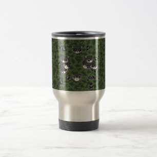 Caneca Térmica Família de Guaxinins num Arbusto