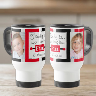 Caneca Térmica Família é amor fotos listradas preto vermelho