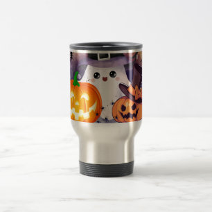 Caneca Térmica Fantasma de Halloween Fofo com Chapéu de Bruxa e A