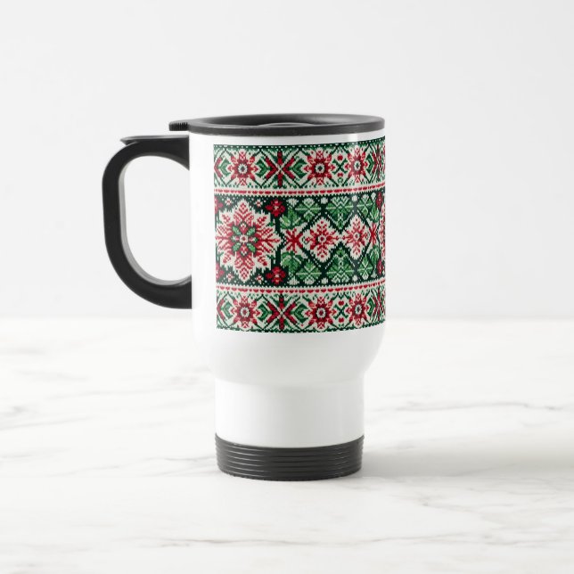 Caneca Térmica Feira de Natal/Inverno vermelha e verde (Esquerda)
