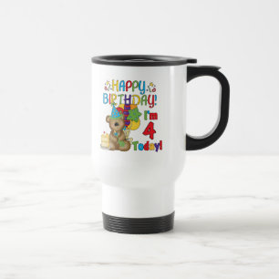 Caneca Térmica Feliz aniversário Teddy Bear 4th T-shirts e presen