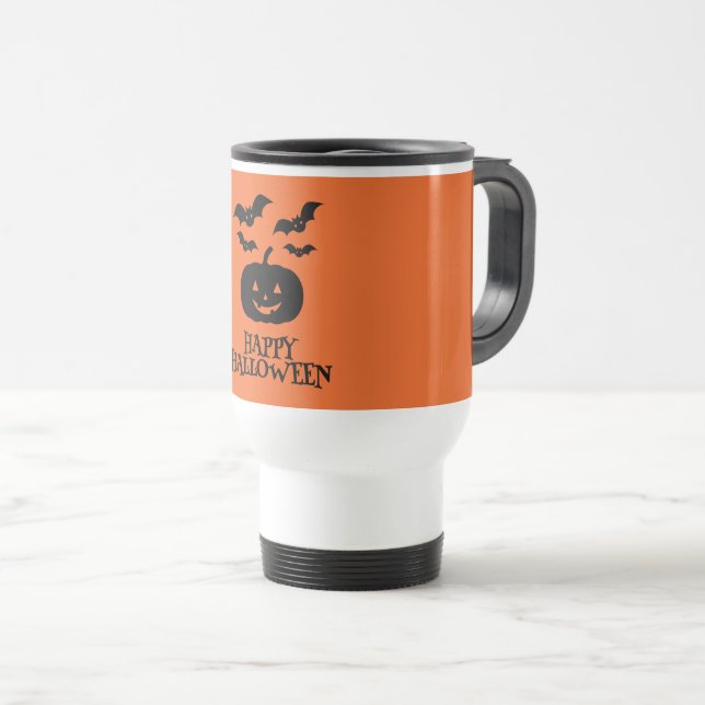 Caneca Térmica Feliz Bat Mínimo de Abóbora de Halloween (Frente Esquerda)