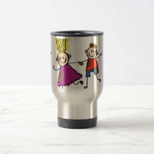 Caneca Térmica Feliz Casal Engraçado Desenhando Cartoon de Dodle