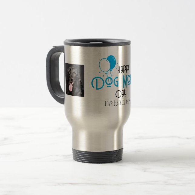 Caneca Térmica Feliz Dia da Mãe de Cachorro com Balões Azuis e Ca (Frente Esquerda)