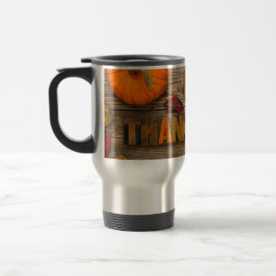 Caneca Térmica Feliz Dia de Ação de Graças de SlipperyJoe, abóbor