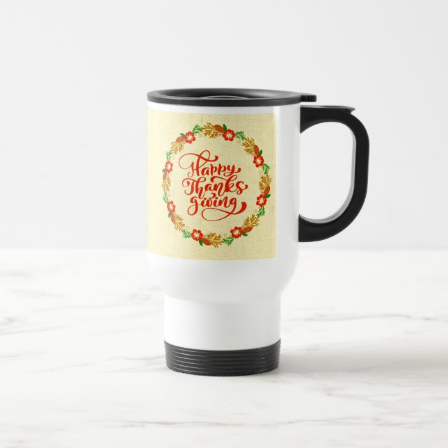 Caneca Térmica Feliz Dia de Ação de Graças Dourada Vermelha (Direita)