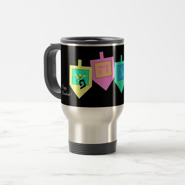 Caneca Térmica Feliz Hanukkah Hebraico (Frente Esquerda)