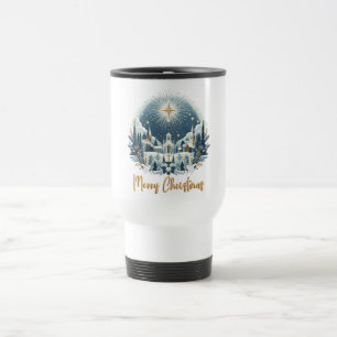Caneca Térmica Feliz Natal Azul e Dourado Mug