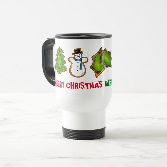 Caneca Térmica Feliz Natal Cookies Snowman Tree Bell (Frente Esquerda)