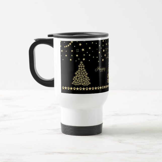 Caneca Térmica Feliz Natal, Dourada e brilhante árvore de Natal (Esquerda)