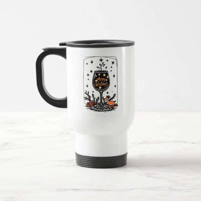 Caneca Térmica Feliz Natal num Vidro de Vinho (Esquerda)
