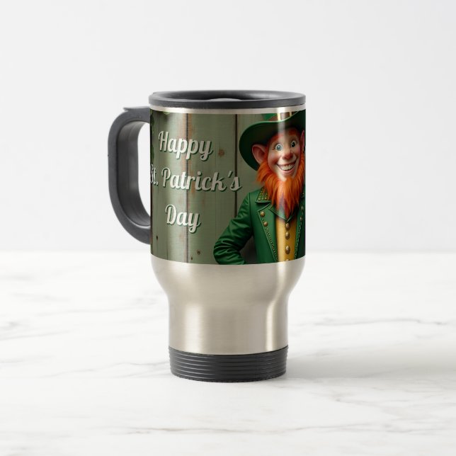 Caneca Térmica Feliz Rua do Dia do Patrick Leprechaun (Frente Esquerda)