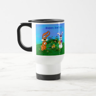 Caneca Térmica Felz pascoa! Coelho com coelho e Pintinho
