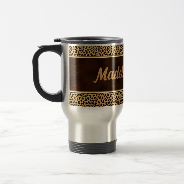 Caneca Térmica Feminina de Chita Selvagem em Dourado e Castanho (Esquerda)