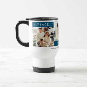 Caneca Térmica Feriado de Colagem Fotográfica Peace Joy Love Teal