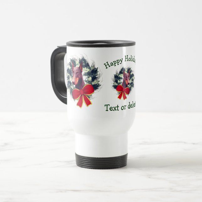 Caneca Térmica Feriado de Natal Doberman Personalizado (Frente Esquerda)