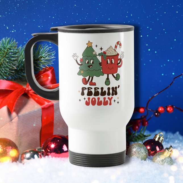 Caneca Térmica Feriados de Natal Jolly Feriados Engraçados Retro (Criador carregado)