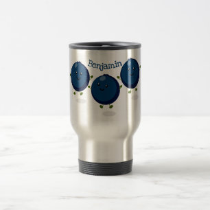Caneca Térmica Figura de desenho animado roxo de mirtilos felizes
