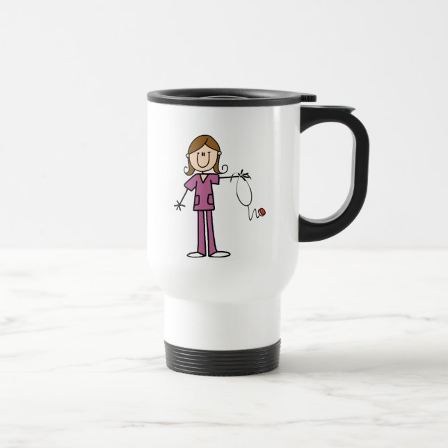 Caneca Térmica Figura fêmea enfermeira da vara do cabelo de Brown (Direita)