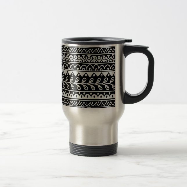 Caneca Térmica Fileiras de padrões rabiscados em preto e branco (Direita)