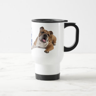 Caneca Térmica Filhote de Bulldogue Inglês Cachorro Azul Corações