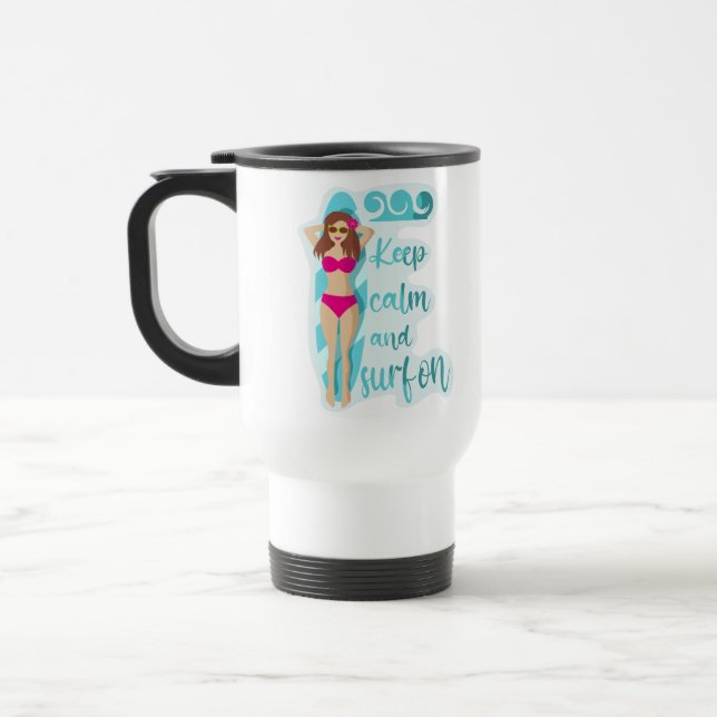 Caneca Térmica Fique calma e surf com a garota morena (Esquerda)