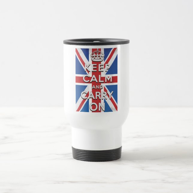 Caneca Térmica Fique calmo e continue na bandeira britânica (Centro)