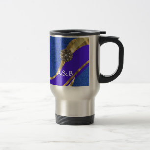 Caneca Térmica Fita azul de damasco e dourado