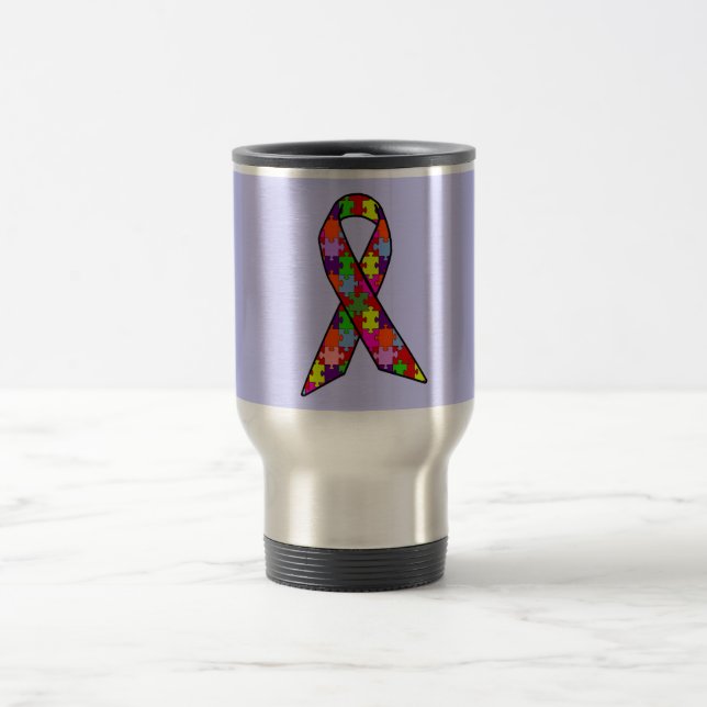 Caneca Térmica Fita da consciência do autismo no teste padrão da (Centro)