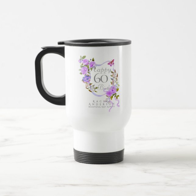 Caneca Térmica Fita de Rosa Roxa 60º Aniversário (Esquerda)