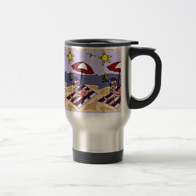 Caneca Térmica Flamingo cor-de-rosa engraçado na praia (Direita)