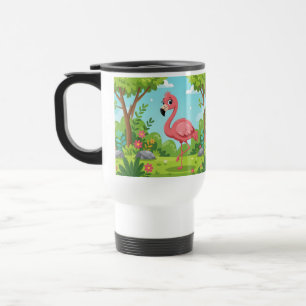 Caneca Térmica Flamingo rosa brilhante fofo no jardim