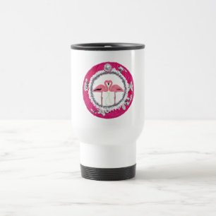 Caneca Térmica Flamingos de Natal cor de rosa glamorosos