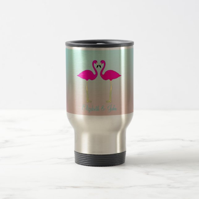 Caneca Térmica Flamingos Rosa Adoráveis, Personalizados Pelo Amor (Centro)