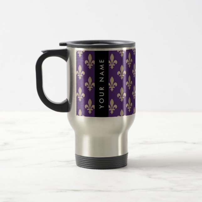 Caneca Térmica Fleur de Lis, Beige on Purple, Royal, Your Name (Esquerda)