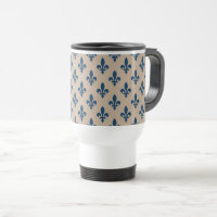 Fleur de Lis Pattern, Royal French Blue em Creme