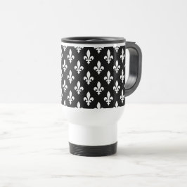 Caneca Térmica Fleur de Lis Pattern, Royal French, branco a preto